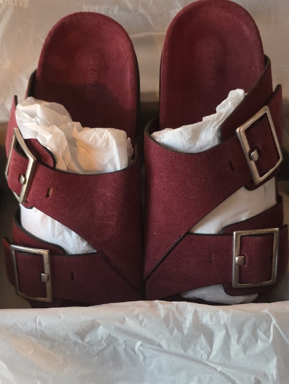 ALOHAS Alba Double Buckle Slide Sandals Burgundy - Picture 2 of 4